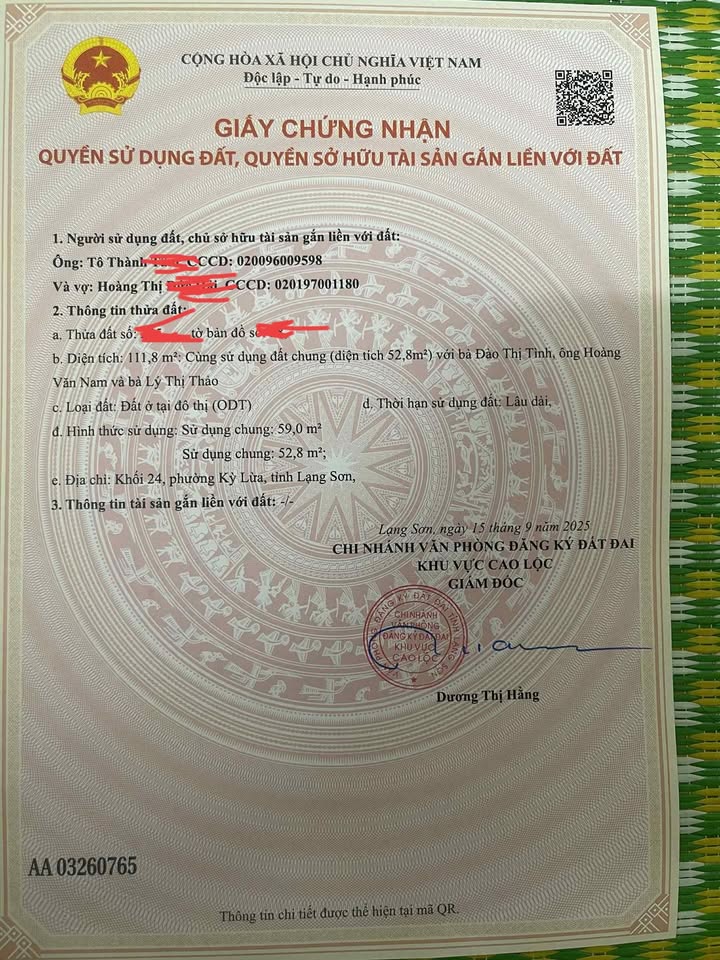 Đất thổ cư Kỳ Lừa, Cao Lộc 59m² giá 800 triệu - Đường ô tô vào tận nơi!