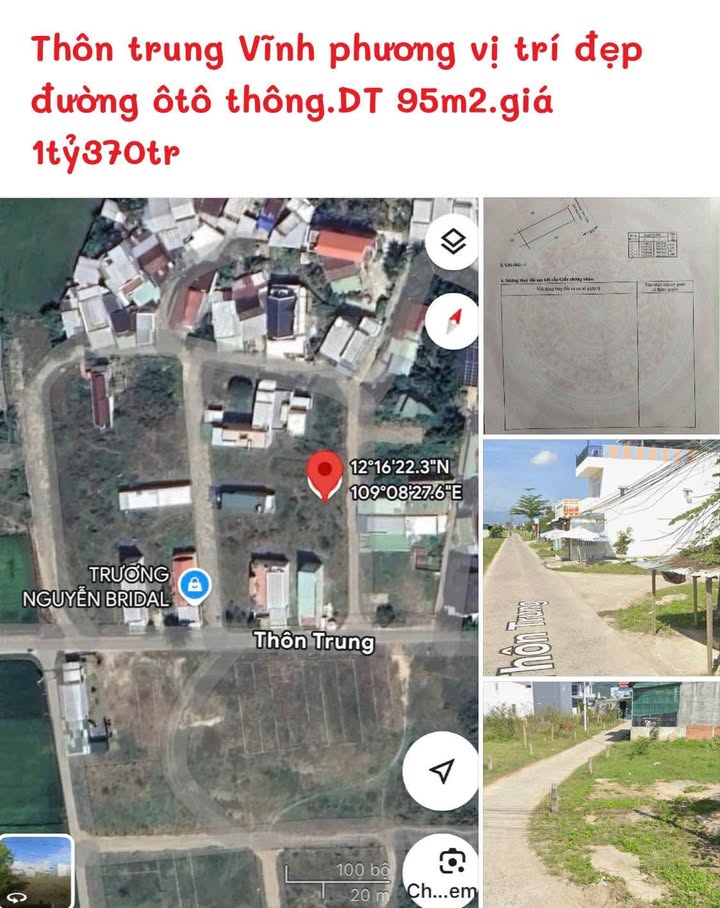 Đất nền Thôn Trung, Vĩnh Phương 95m² giá 1.37 tỷ - Vị trí đẹp, ô tô vào tận nơi!