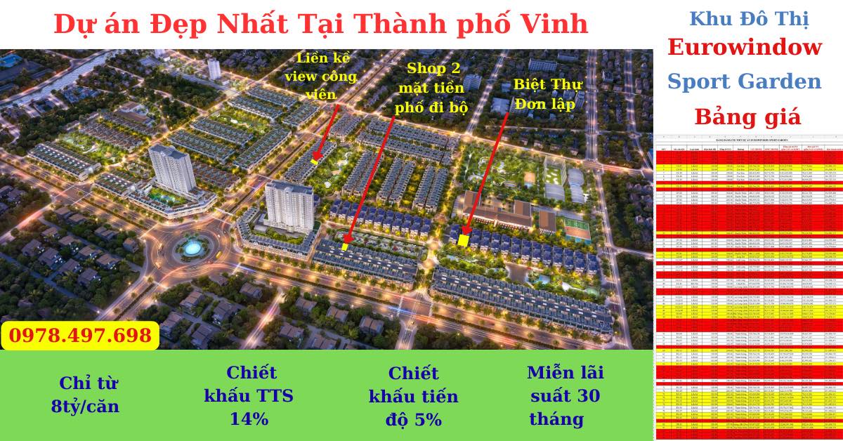 Dự án Eurowindow Sport Garden Vinh 102m² giá 8 tỷ - Cơ hội đầu tư hấp dẫn!