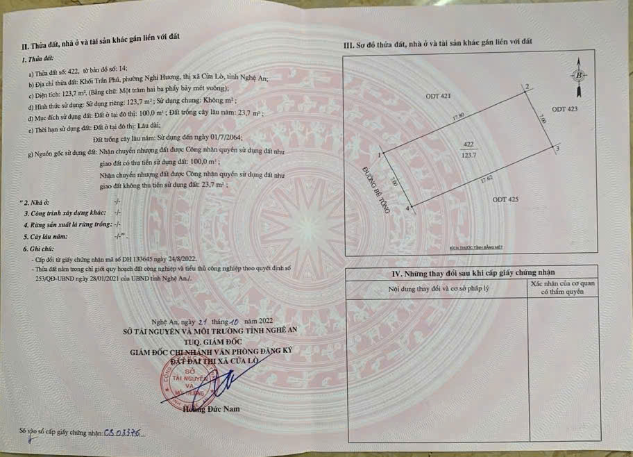 Đất nền Nghi Hương Cửa Lò 123,7m² giá 1.8 tỷ - Cơ hội đầu tư sinh lời!