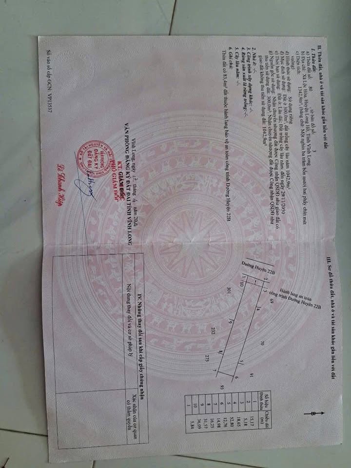 Đất thổ cư xã Phú Quới, Vĩnh Long 1.300m² giá 2.2 tỷ - Sổ hồng riêng, sang tên nhanh!