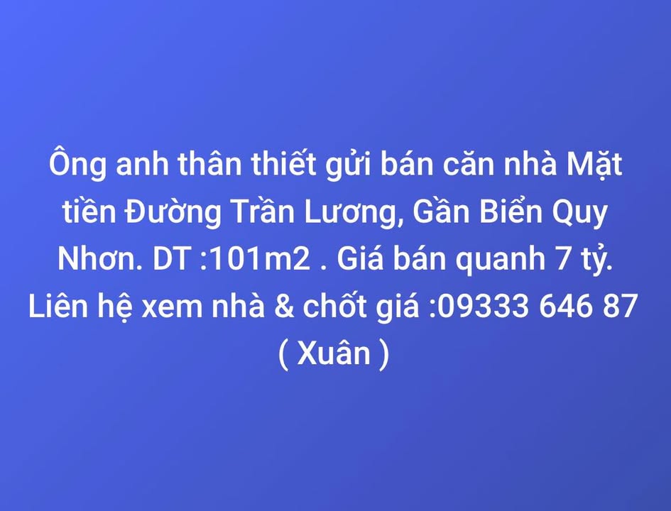 Nhà mặt tiền Đường Trần Lương, Quy Nhơn 101m² giá 7 tỷ - Đầu tư sinh lời lý tưởng!