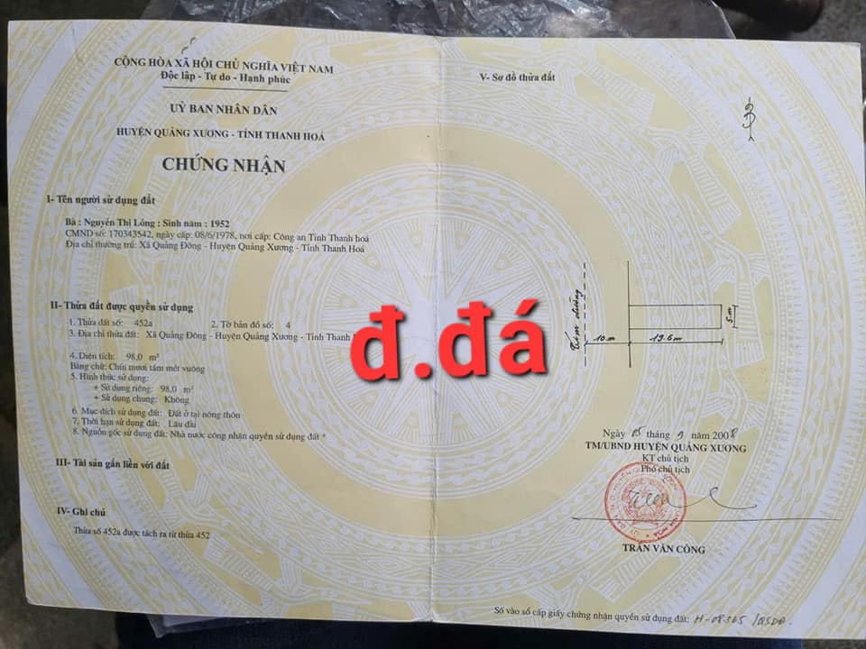 Đất bán phường Quảng Phú, Thanh Hóa 98m² - Đường thông, kinh doanh thuận lợi!