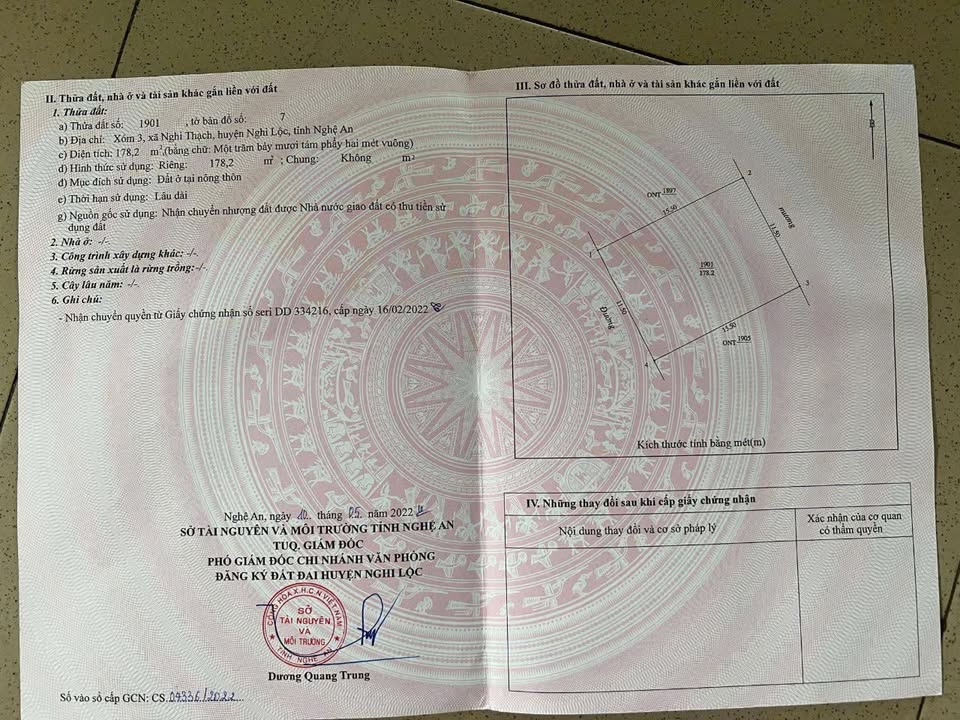 Lô đất Nghi Thạch 178m² giá 1.8 tỷ - Đất ở sạch, xây biệt thự