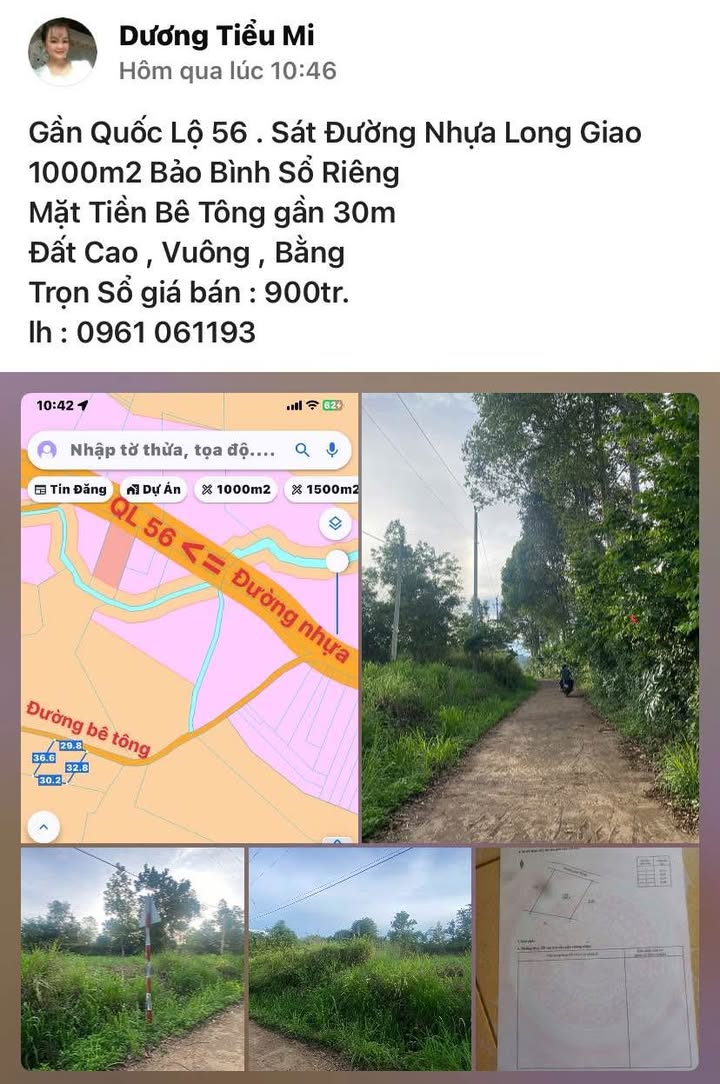 Đất nền Bảo Bình 1000m² giá 900 triệu - Sổ riêng, mặt tiền bê tông rộng rãi!