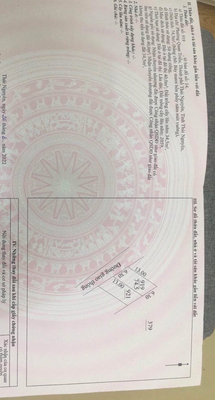 Đất nền Phường Quan Triều Thái Nguyên 74,5m² giá 500 triệu - Cơ hội đầu tư hấp dẫn!