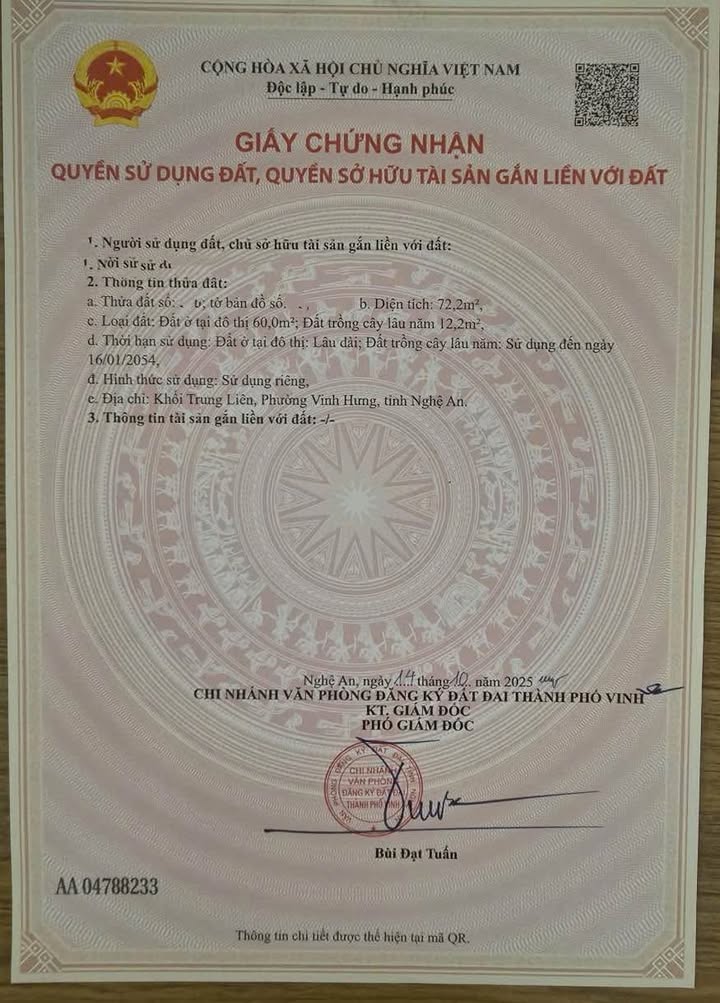 Bán đất đẹp tại Nghi Liên, Vinh 72m² giá 1.65 tỷ - Vị trí tiềm năng gần đường Bạch Cẩm!