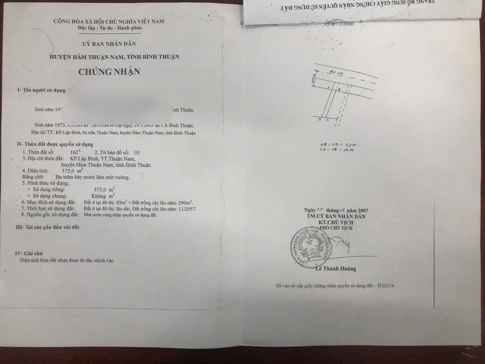 Đất mặt tiền QL1A Lập Hòa, Hàm Thuận Nam 375m² - Cơ hội đầu tư tuyệt vời!