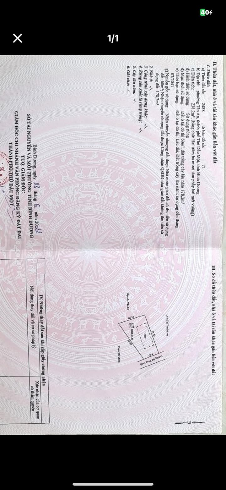 Đất nền Tân An Thủ Dầu Một 238m² giá 1.2 tỷ - Cơ hội đầu tư hấp dẫn!