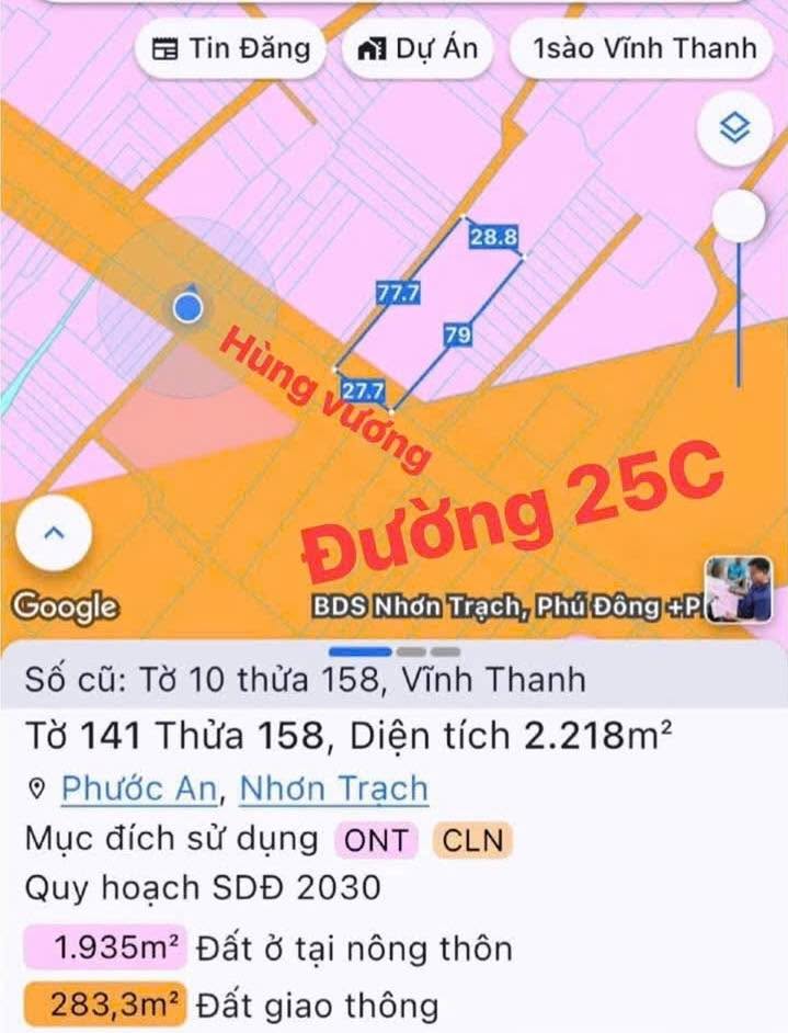 Đất nền góc 2 mặt tiền Hùng Vương, Long Thành 2.218m² giá 50 tỷ - Tiềm năng đầu tư lớn!