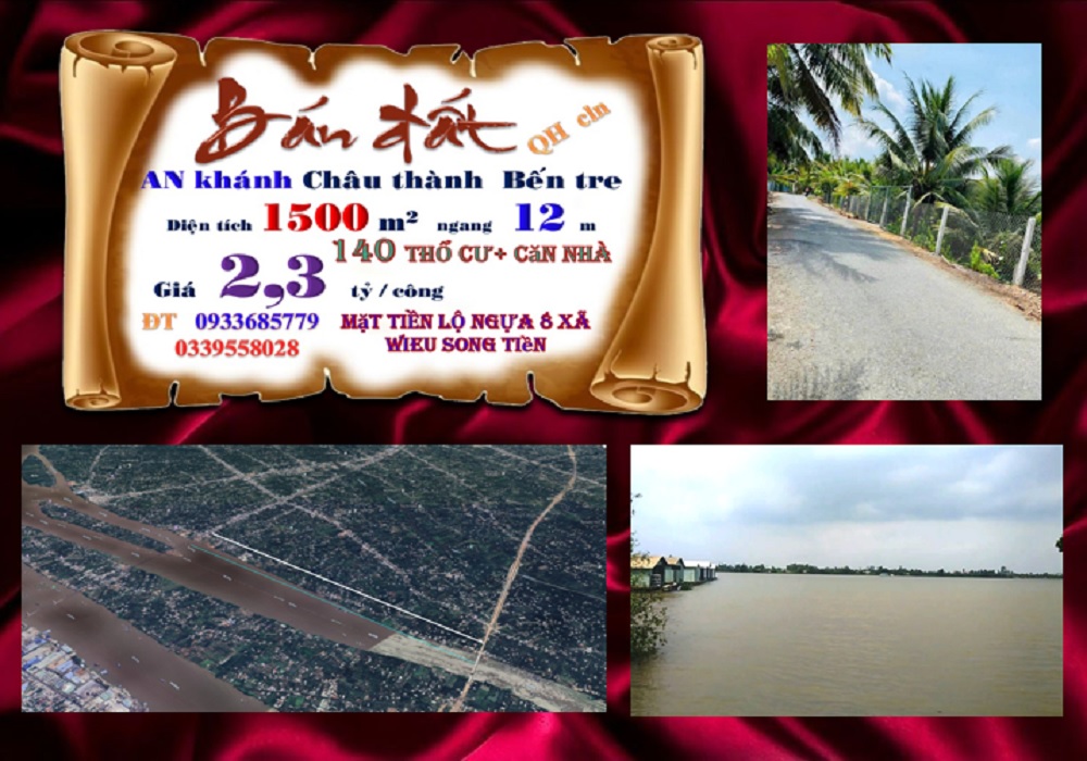Đất An Khánh, Châu Thành, Bến Tre 1500m² - Mặt tiền sông Tiền, Giá 3.45 tỷ