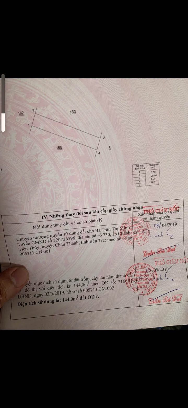Bán đất 144m² phường 7, TP Bến Tre giá 1 tỷ - Đất thổ cư, ô tô vào tận nơi!