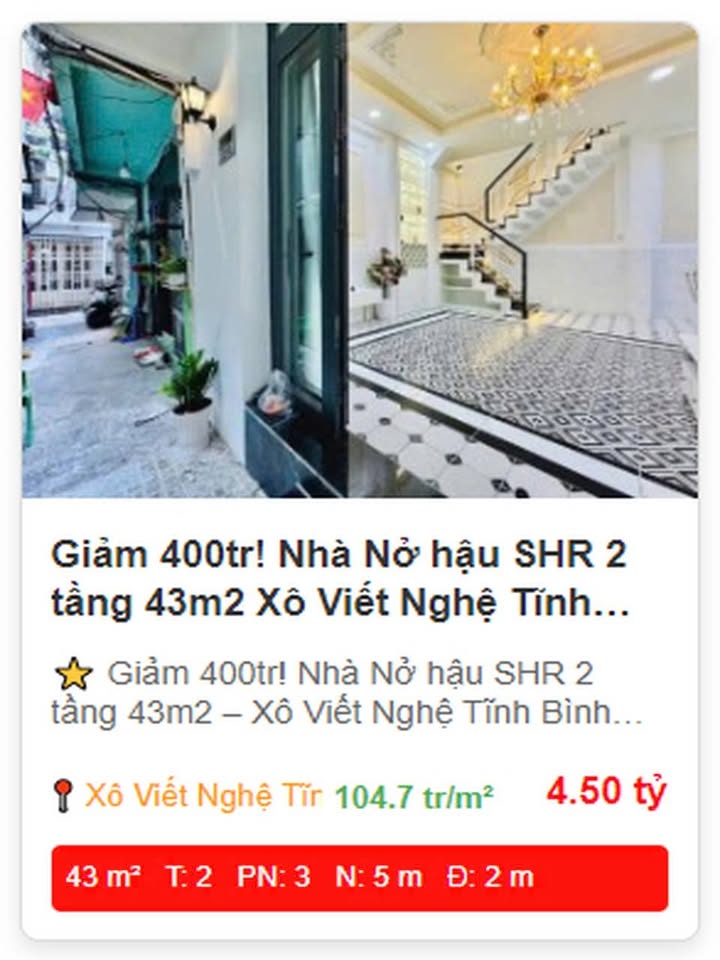 Nhà nở hậu 2 tầng 43m² đường Xô Viết Nghệ Tĩnh Bình Thạnh - Giảm ngay 400 triệu!