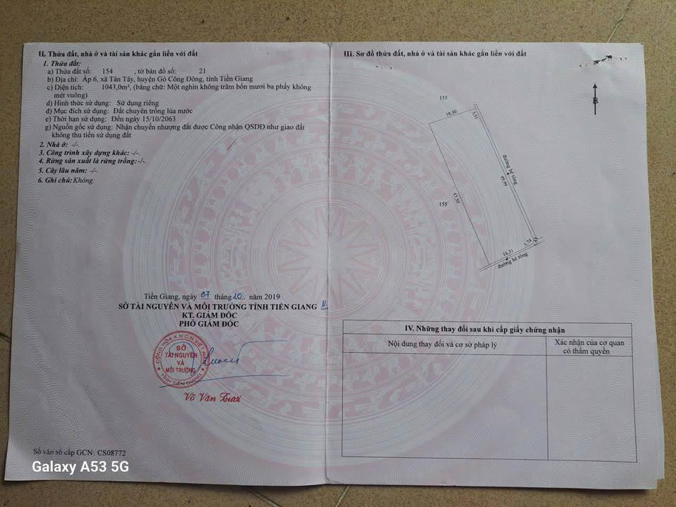 Đất nền 1043m² mặt tiền, xã Tân Tây, Gò Công Đông - Giá tốt, chính chủ!