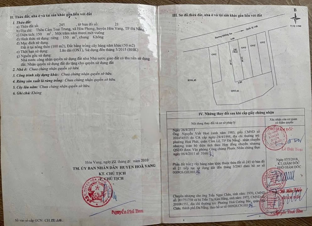 Đất nền Cẩm Toại Trung, Đà Nẵng 150m² giá 1.6 tỷ - Sổ hồng chính chủ, vị trí đắc địa!