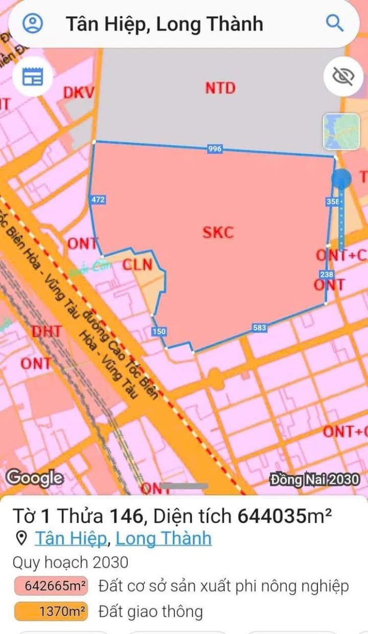 Đất dự án trung tâm logistics Tân Hiệp, Long Thành, Đồng Nai 644.035m² giá 1.3 tỷ - Cơ hội đầu tư hấp dẫn!