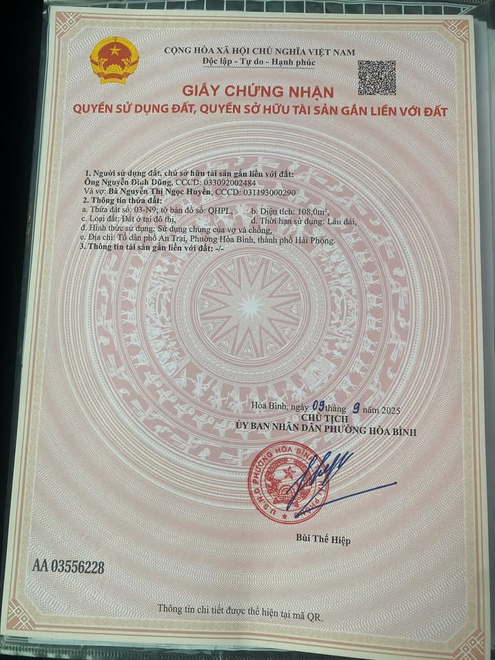 Đất liền kề An Trại, Thủy Nguyên, Hải Phòng 108m² - Giá chỉ 4.3 tỷ - Sổ đỏ chính chủ!