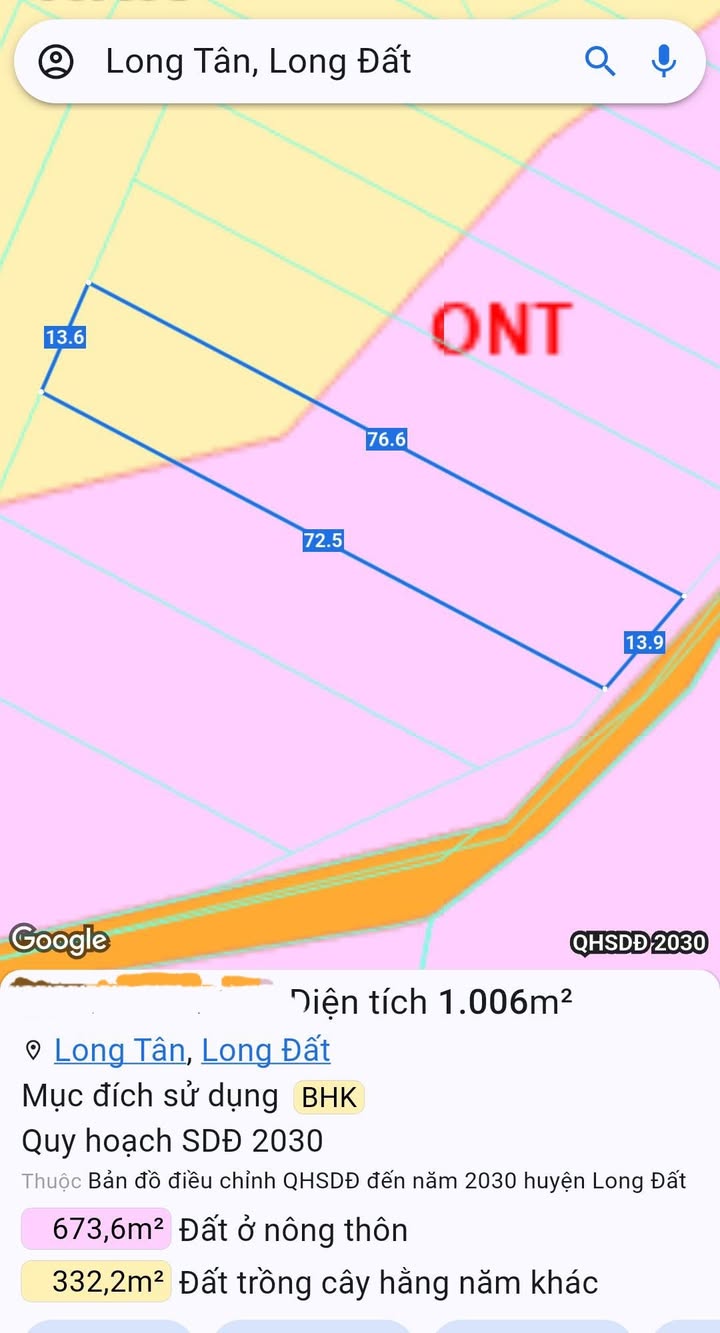 Đất nền Long Tân, Đất Đỏ, 1022m² giá 1.3 tỷ - Cơ hội đầu tư sinh lời!