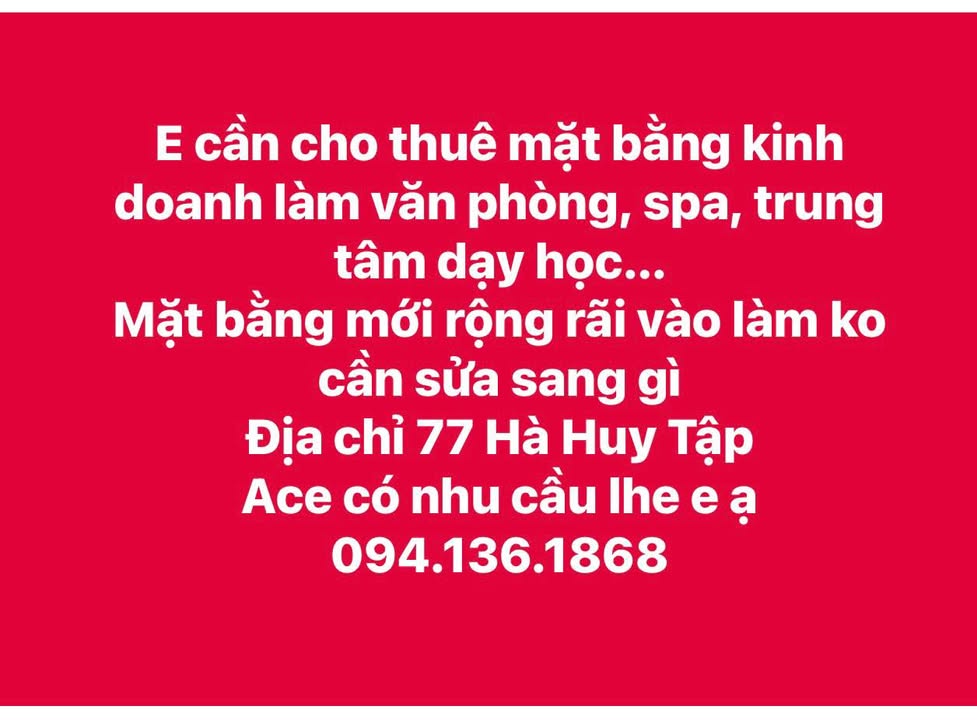 Cho thuê mặt bằng kinh doanh tại 77 Hà Huy Tập, Hà Tĩnh - Không cần sửa chữa, vào làm ngay!