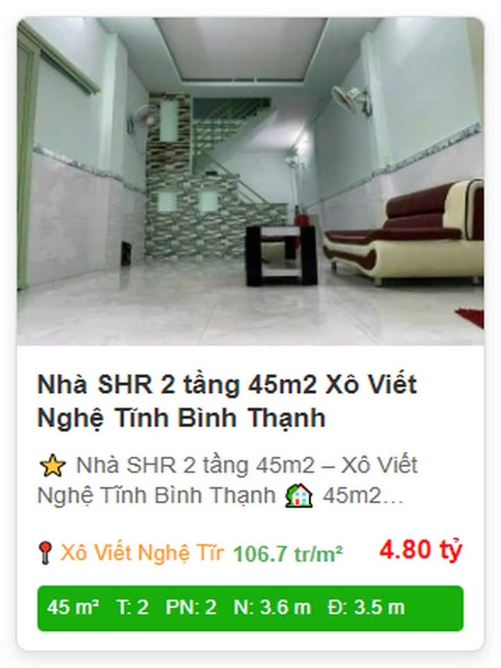 Nhà riêng 2 tầng Xô Viết Nghệ Tĩnh 45m² giá thỏa thuận - Sổ hồng chính chủ!
