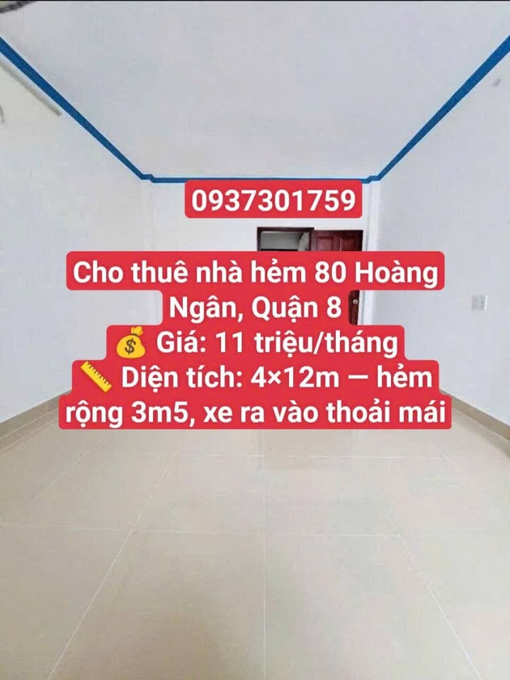 Nhà cho thuê hẻm 80 Hoàng Ngân, Quận 8, 48m² - Giá chỉ 11 triệu/tháng!