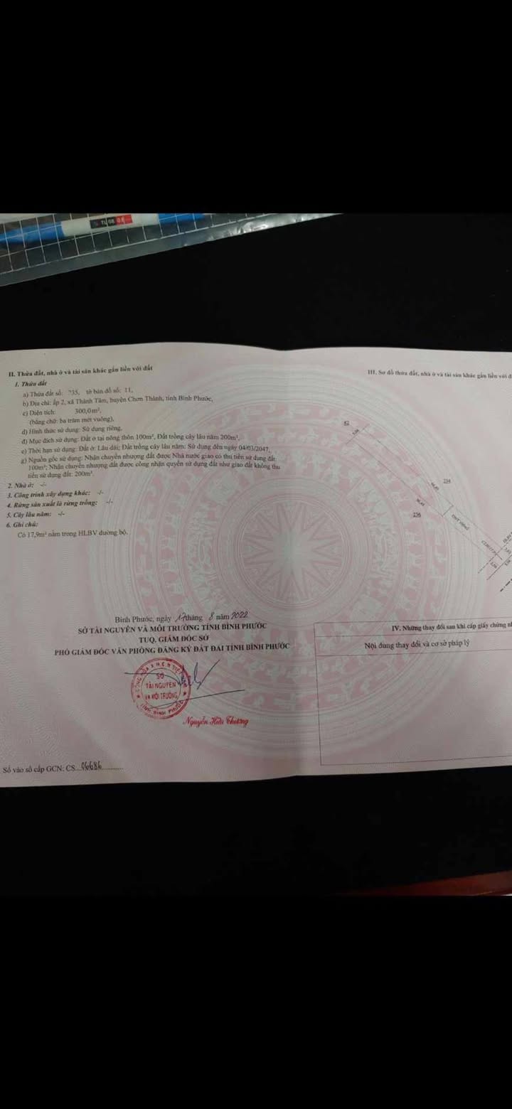 Đất mặt tiền đường Thanh Niên, xã Thành Tâm, Chơn Thành - 600m² giá 4.4 tỷ - Cơ hội đầu tư sinh lời!