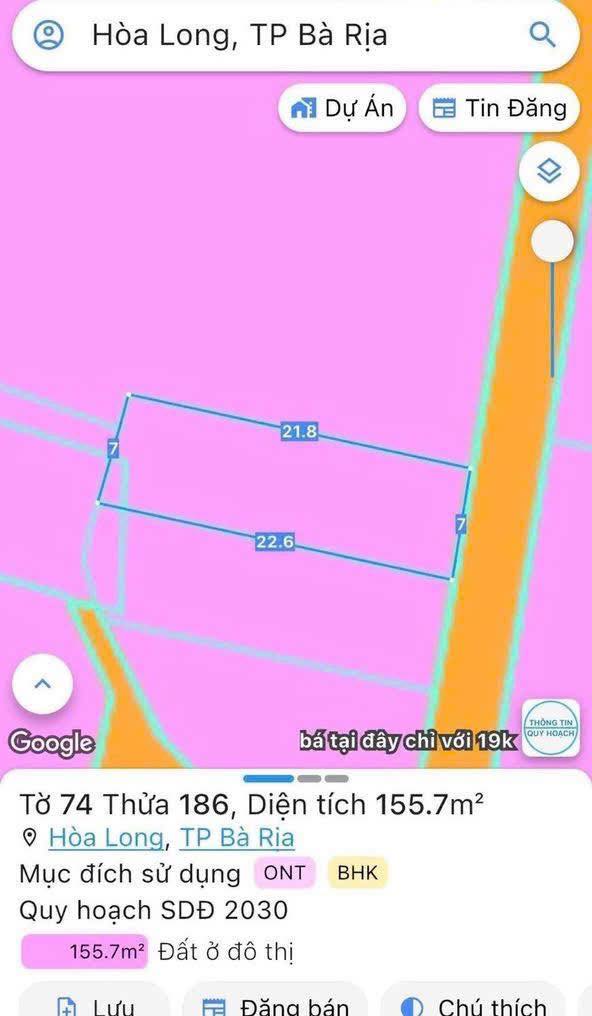 Đất nền mặt tiền đường 57, Phường Hòa Long, Bà Rịa - 154m² chỉ 1.55 tỷ - Đầu tư sinh lời ngay!