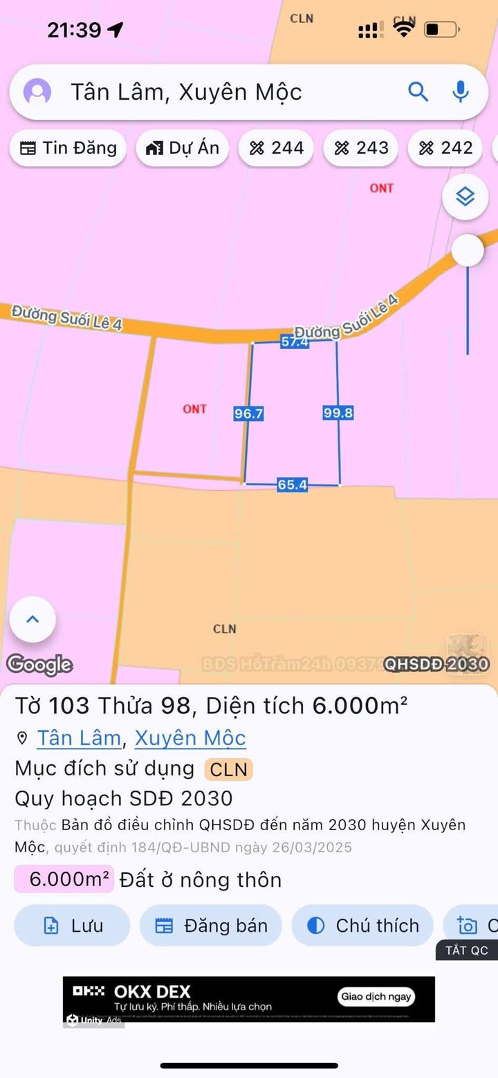 Đất Tân Lâm, Xuyên Mộc 6000m² giá 4.8 tỷ - Lô góc 2 mặt tiền hấp dẫn!