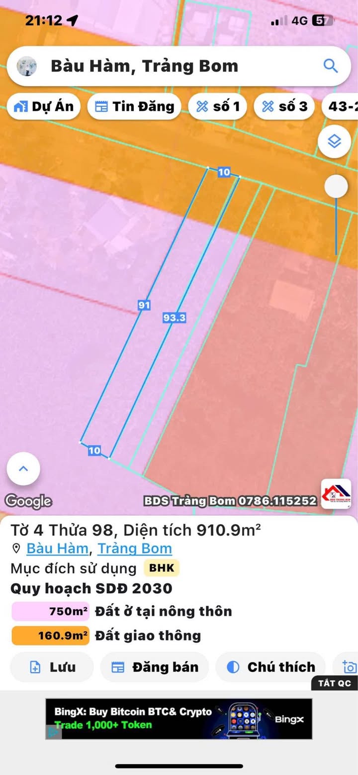 Mặt tiền kinh doanh ĐT762, xã Bàu Hàm 910m² giá 2.65 tỷ - Cơ hội đầu tư hấp dẫn!