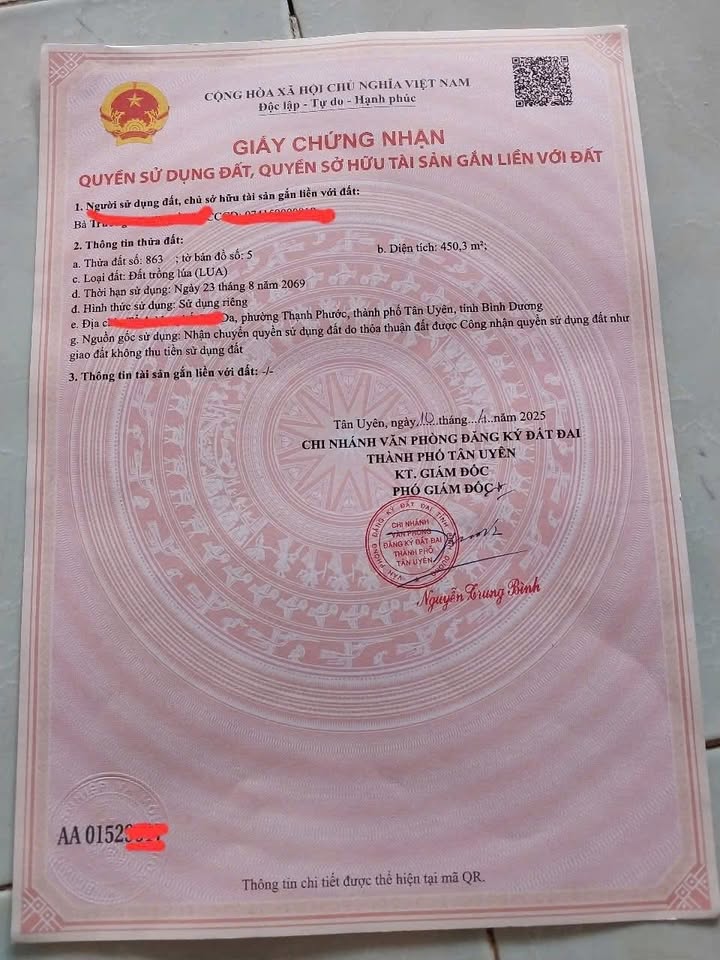 Đất nền Thạnh Phước, Tân Uyên 450m² giá 2.75 tỷ - Cơ hội đầu tư tuyệt vời!