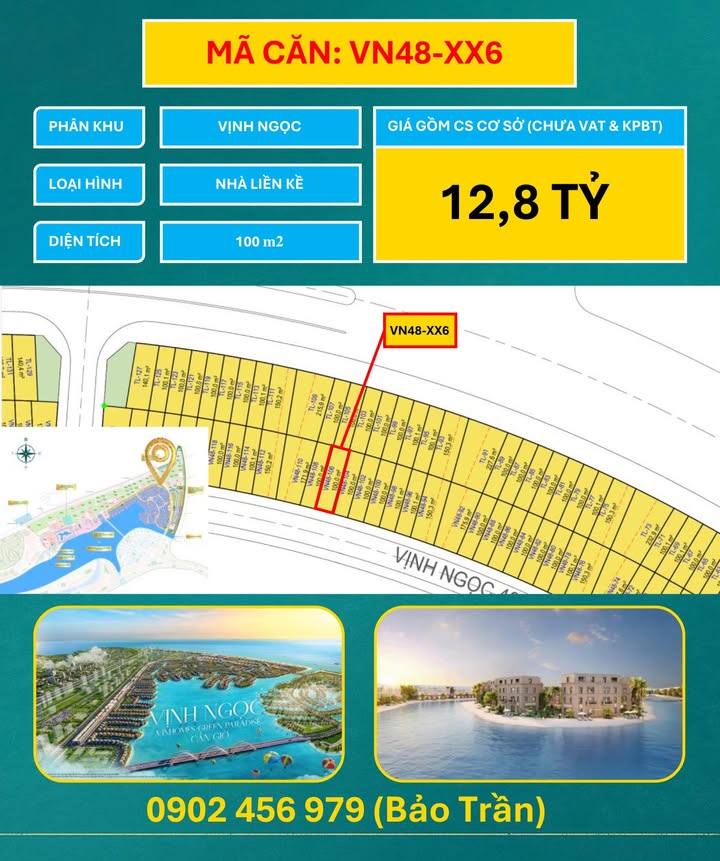 Nhà liền kề Vịnh Ngọc - Cần Giờ 100m² giá 12.8 tỷ - Cơ hội đầu tư tuyệt vời!