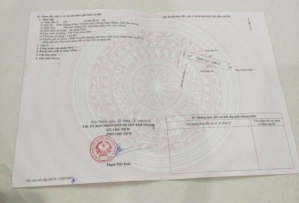 Đất nền Quang Khải Kim Thành 100m² giá chỉ 800 triệu - Cơ hội đầu tư tuyệt vời!