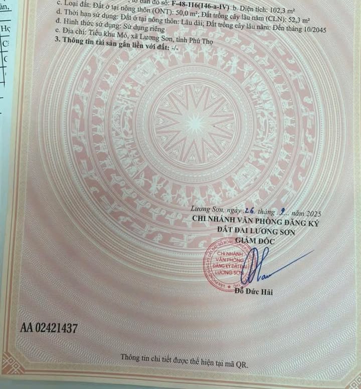 Đất nền Lương Sơn 102m² giá thỏa thuận - Sẵn sổ hồng chính chủ!