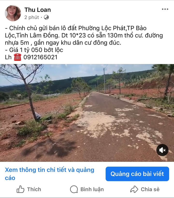 Đất thổ cư Lộc Phát, Bảo Lộc 230m² giá 1.05 tỷ - Chính chủ cần bán gấp!