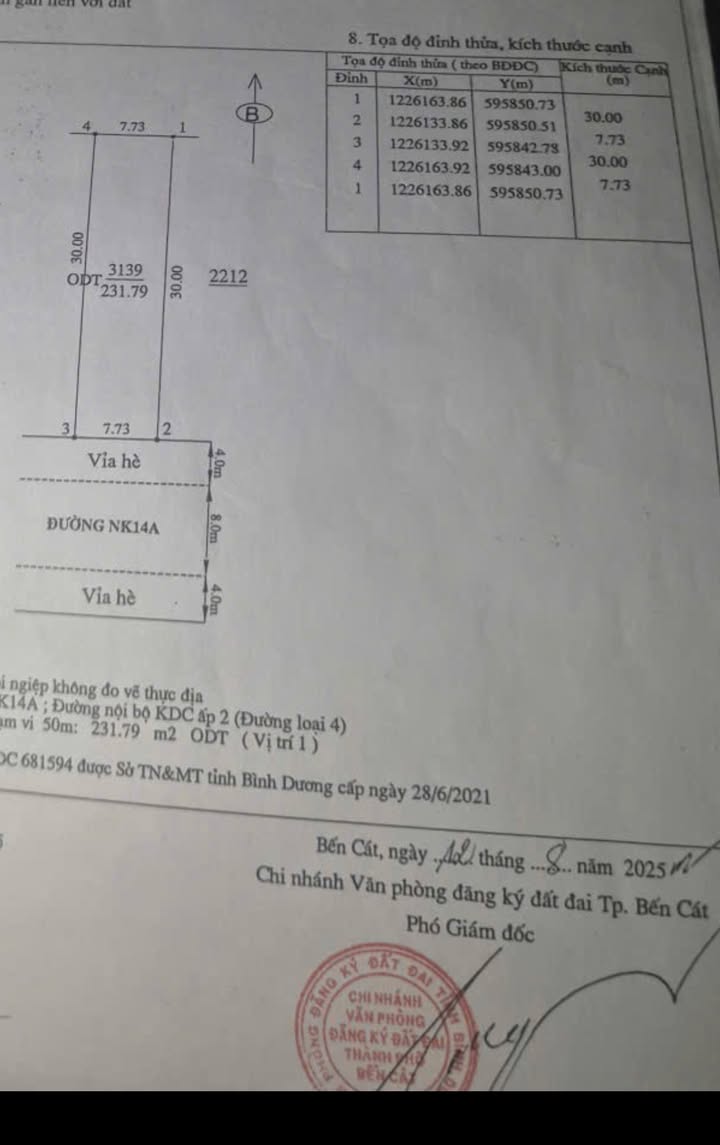 Đất nền phường Thới Hòa, Bến Cát 231m² giá 2.6 tỷ - Đầu tư sinh lời ngay!