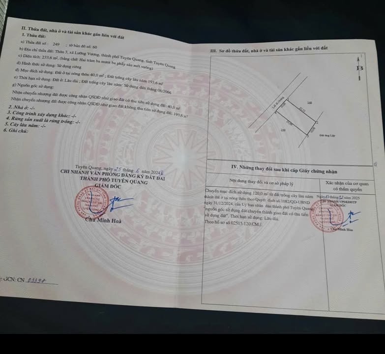 Đất ở đô thị Lưỡng Vượng, Tuyên Quang 230m² giá 1.55 tỷ - Cơ hội đầu tư tốt!