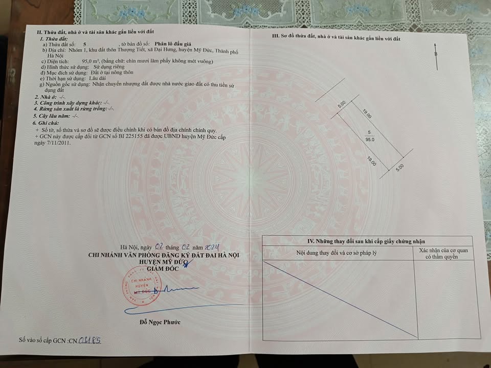 Đất đấu giá Đại Hưng, Mỹ Đức 95m² - Vị trí đẹp, thổ cư đầy đủ!