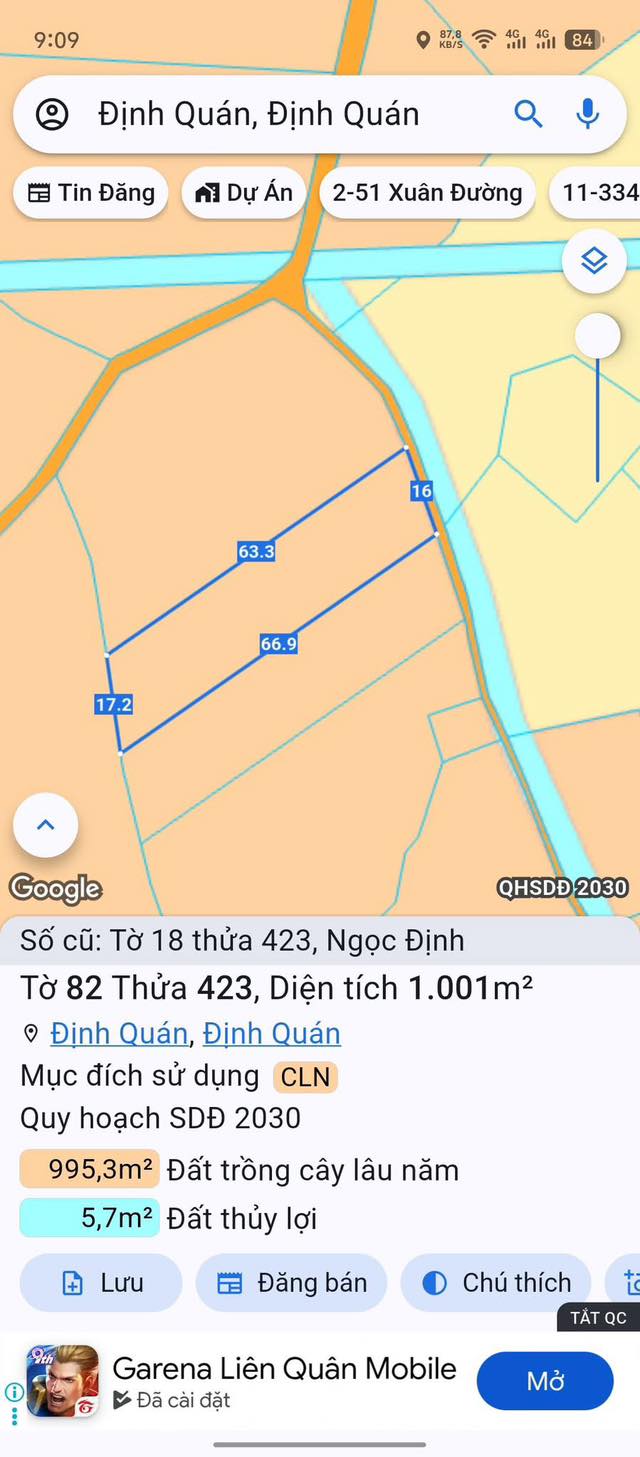 Đất nền Ngọc Định Định Quán 1000m² giá 490 triệu - Cơ hội đầu tư hấp dẫn!