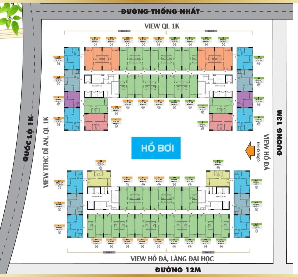 Căn hộ Bcons 2 PN đường Thống Nhất, Dĩ An 51m² giá 2.25 tỷ - Tiện ích đầy đủ!