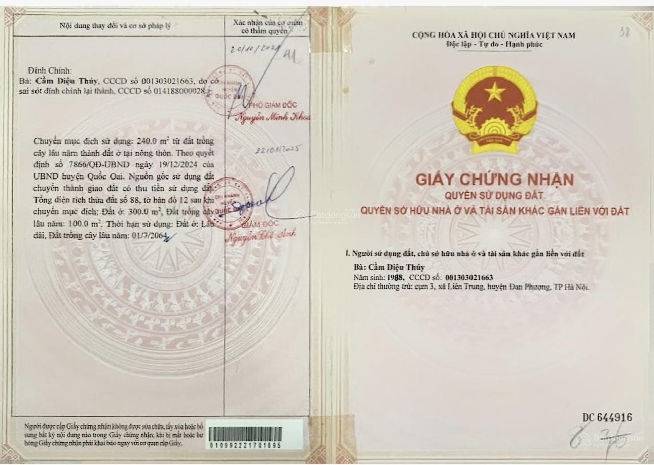 Đất thổ cư 400m² Phú Cát, Quốc Oai - Giá cực hấp dẫn chỉ 14 tỷ!