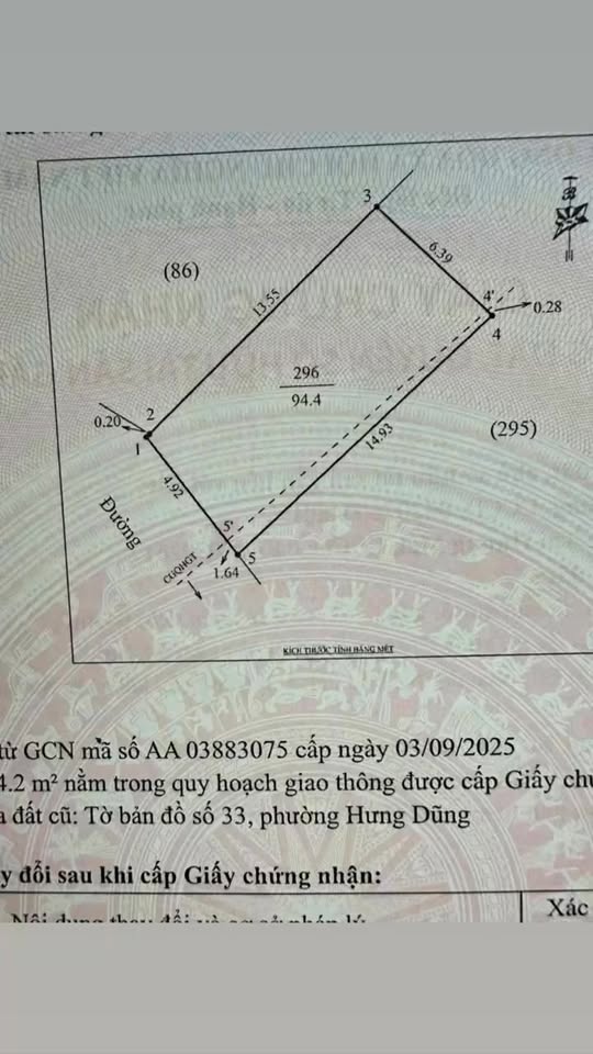 Đất nền Hưng Dũng Vinh 94.4m² giá 3 tỷ - Tiềm năng tăng giá mạnh!