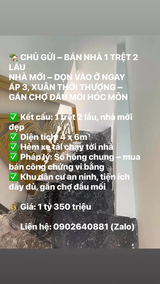 Nhà 1 trệt 2 lầu Hóc Môn 24m² giá 1.35 tỷ - Dọn vào ở ngay!