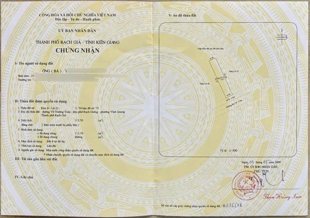 Đất nền Rạch Giá 113m² giá chỉ 400 triệu - Sổ hồng chính chủ!