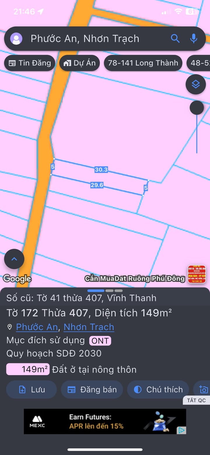 Đất nền xã Vĩnh Thành, Nhơn Trạch 149m² giá chỉ 2 tỷ - Cơ hội đầu tư hấp dẫn!