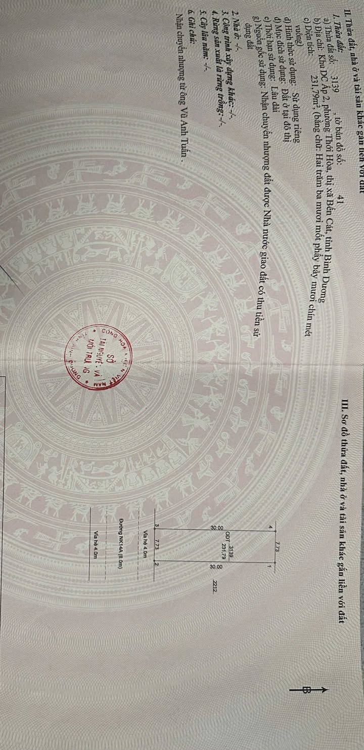 Đất thổ cư khu K – Mỹ Phước 3, Bến Cát 231.9m² giá 2.5 tỷ - Đầu tư sinh lời ngay!