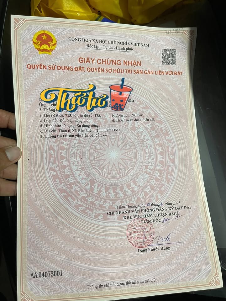 Đất thổ cư 250m² tại Hàm Chính - Sổ đỏ chính chủ, giá thỏa thuận!