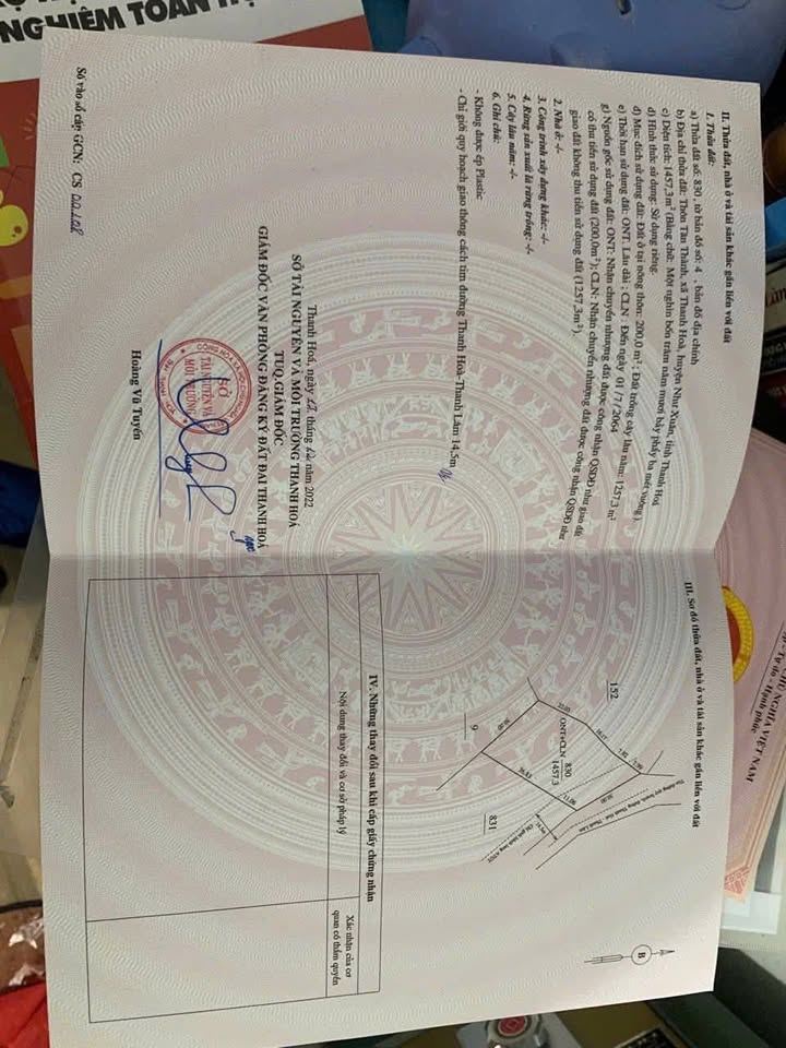 Đất thổ cư 200m² xã Thanh Hoà, huyện Như Xuân 1457m² - Giá chỉ 600 triệu!