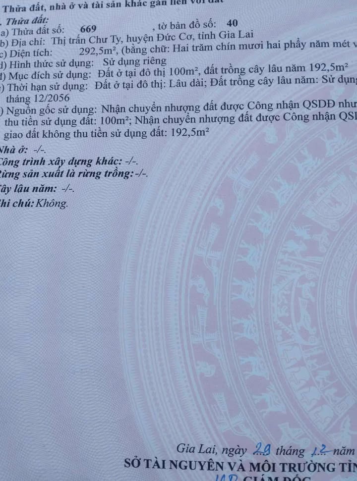 Đất nền Chư Ty, Đức Cơ, Gia Lai 292.5m² giá 1.2 tỷ - Vị trí trung tâm thuận tiện!