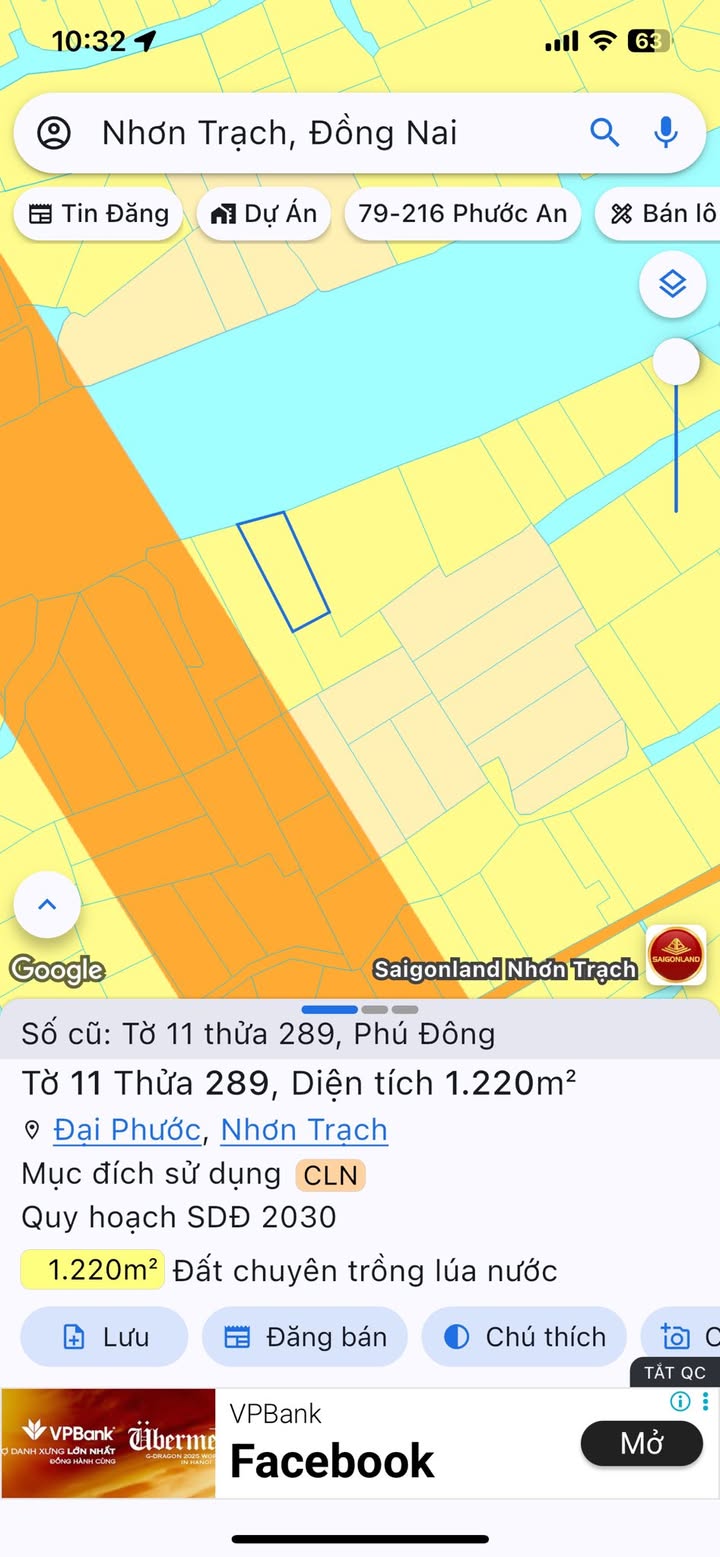 Đất mặt tiền sông lớn xã Phú Đông 2330m² giá 5.94 tỷ - Cơ hội đầu tư hấp dẫn!