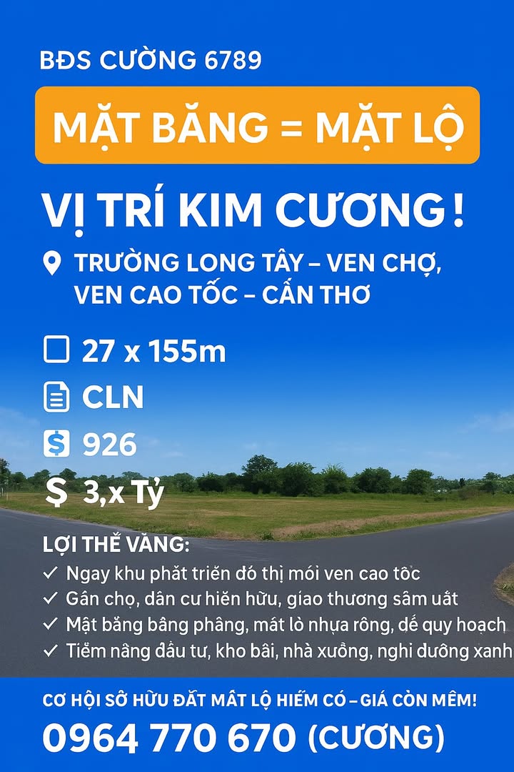 Đất nền Trường Long Tây 4185m² giá 3 tỷ - Vị trí đắc địa ven chợ!
